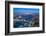 High view of London skyline at dusk along the River Thames from Tower Bridge to Canary Wharf, Londo-Fraser Hall-Framed Photographic Print