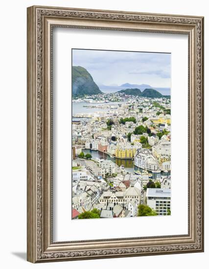 High View of the Harbour and Town of Alesund, Norway, Scandinavia, Europe-Amanda Hall-Framed Photographic Print