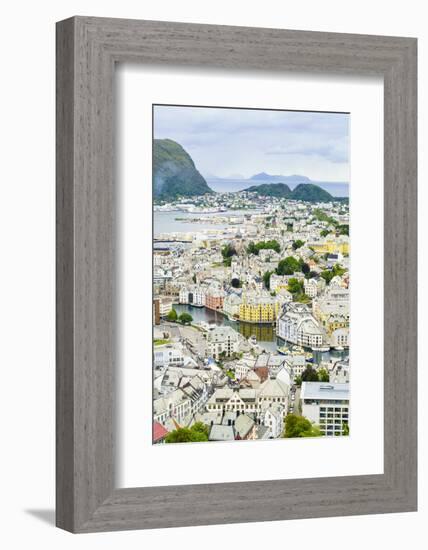 High View of the Harbour and Town of Alesund, Norway, Scandinavia, Europe-Amanda Hall-Framed Photographic Print