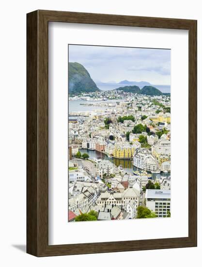 High View of the Harbour and Town of Alesund, Norway, Scandinavia, Europe-Amanda Hall-Framed Photographic Print