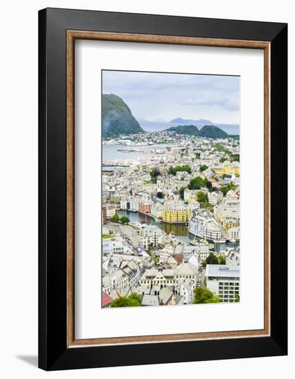 High View of the Harbour and Town of Alesund, Norway, Scandinavia, Europe-Amanda Hall-Framed Photographic Print