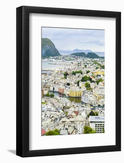 High View of the Harbour and Town of Alesund, Norway, Scandinavia, Europe-Amanda Hall-Framed Photographic Print
