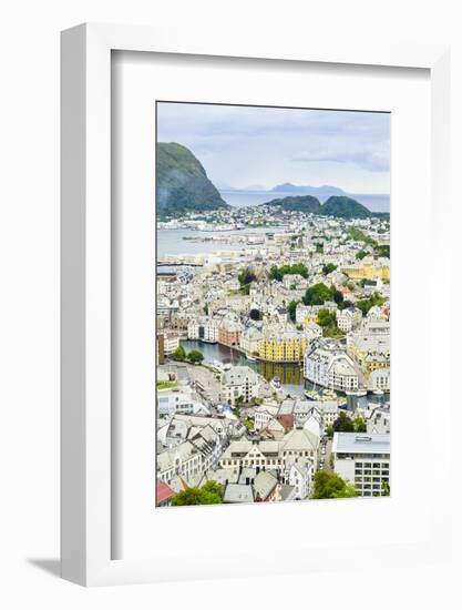 High View of the Harbour and Town of Alesund, Norway, Scandinavia, Europe-Amanda Hall-Framed Photographic Print