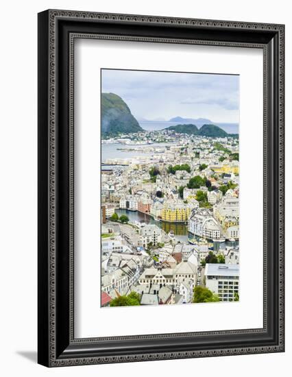 High View of the Harbour and Town of Alesund, Norway, Scandinavia, Europe-Amanda Hall-Framed Photographic Print