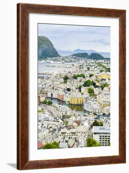 High View of the Harbour and Town of Alesund, Norway, Scandinavia, Europe-Amanda Hall-Framed Photographic Print