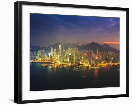 High View of the Hong Kong Island Skyline and Harbour at Sunset, Hong Kong, China, Asia-Amanda Hall-Framed Photographic Print