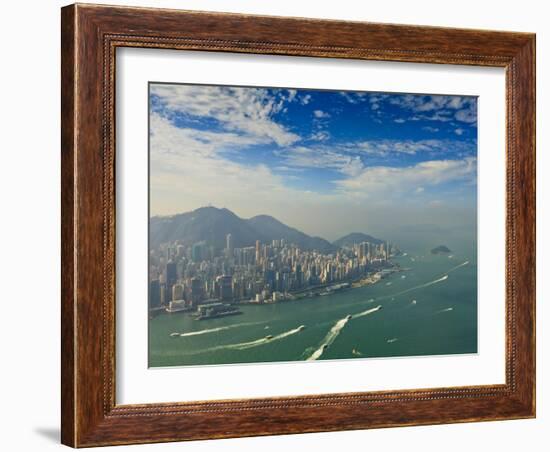 High View of the Hong Kong Island Skyline and Victoria Harbour, Hong Kong, China, Asia-Amanda Hall-Framed Photographic Print