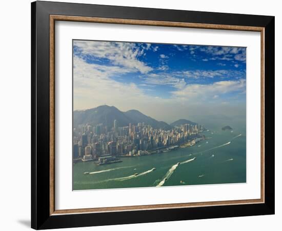 High View of the Hong Kong Island Skyline and Victoria Harbour, Hong Kong, China, Asia-Amanda Hall-Framed Photographic Print