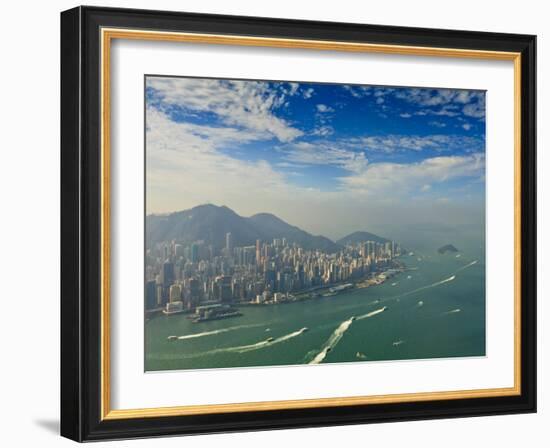 High View of the Hong Kong Island Skyline and Victoria Harbour, Hong Kong, China, Asia-Amanda Hall-Framed Photographic Print