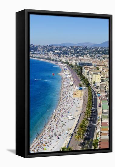 High view of the Promenade Anglais and beach, Nice, Alpes Maritimes, Cote d'Azur, Provence, France,-Fraser Hall-Framed Premier Image Canvas