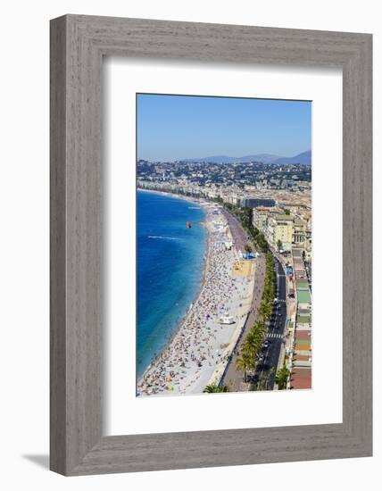 High view of the Promenade Anglais and beach, Nice, Alpes Maritimes, Cote d'Azur, Provence, France,-Fraser Hall-Framed Photographic Print