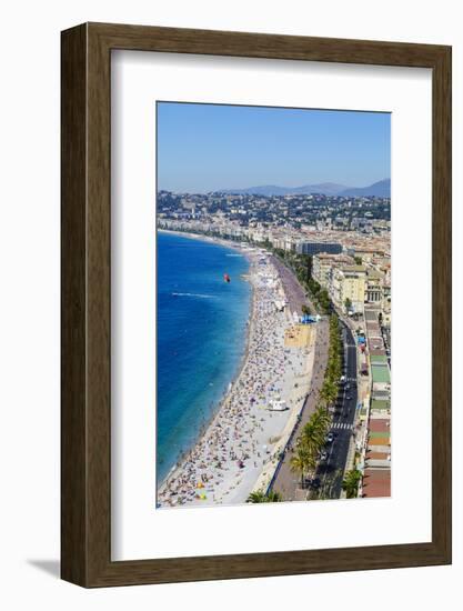 High view of the Promenade Anglais and beach, Nice, Alpes Maritimes, Cote d'Azur, Provence, France,-Fraser Hall-Framed Photographic Print