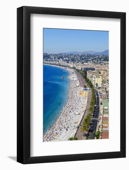 High view of the Promenade Anglais and beach, Nice, Alpes Maritimes, Cote d'Azur, Provence, France,-Fraser Hall-Framed Photographic Print