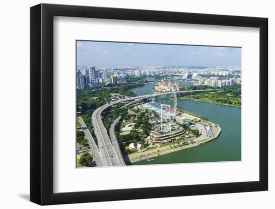 High View over Singapore with the Singapore Flyer Ferris Wheel and Ecp Expressway, Singapore-Fraser Hall-Framed Photographic Print