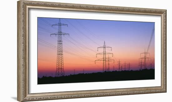 High-Voltage Poles, Transmission Line, Evening Mood-Herbert Kehrer-Framed Photographic Print