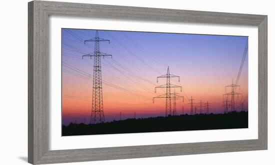 High-Voltage Poles, Transmission Line, Evening Mood-Herbert Kehrer-Framed Photographic Print