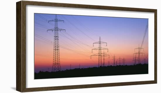 High-Voltage Poles, Transmission Line, Evening Mood-Herbert Kehrer-Framed Photographic Print