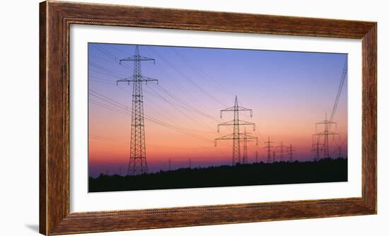 High-Voltage Poles, Transmission Line, Evening Mood-Herbert Kehrer-Framed Photographic Print