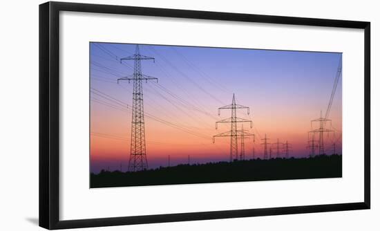 High-Voltage Poles, Transmission Line, Evening Mood-Herbert Kehrer-Framed Photographic Print