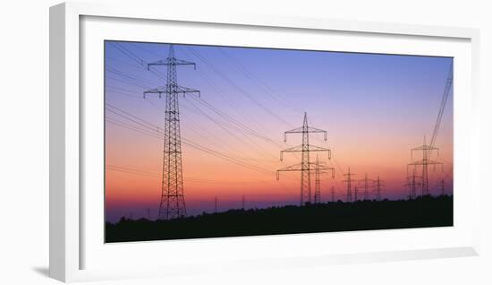 High-Voltage Poles, Transmission Line, Evening Mood-Herbert Kehrer-Framed Photographic Print