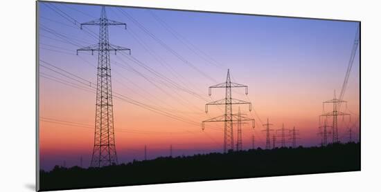 High-Voltage Poles, Transmission Line, Evening Mood-Herbert Kehrer-Mounted Photographic Print