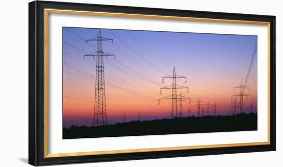 High-Voltage Poles, Transmission Line, Evening Mood-Herbert Kehrer-Framed Photographic Print