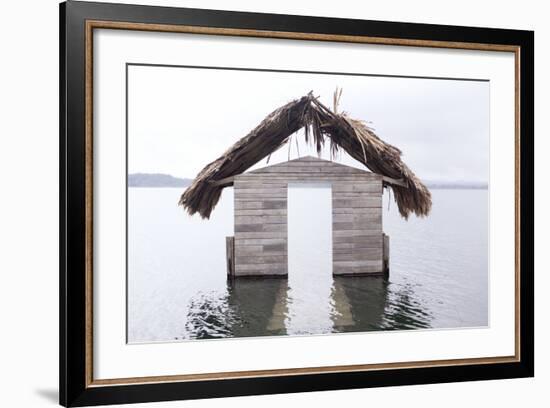 High Water Floods Lakeside Cabanas, Climate Change, Lago Peten Itza, Guatemala, Central America-Colin Brynn-Framed Photographic Print