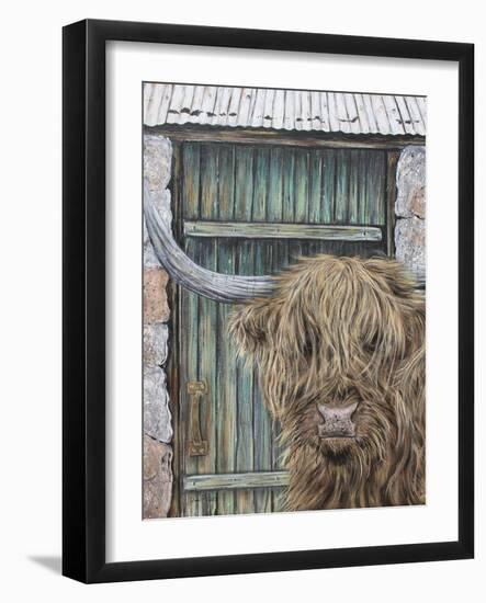Highland Cow By Barn Door-A-Jean Plout-Framed Giclee Print