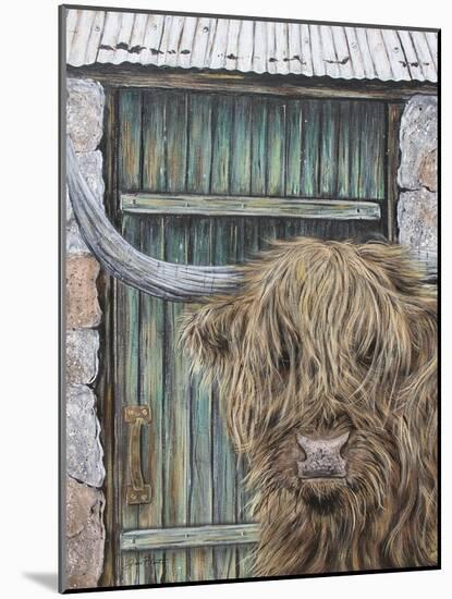 Highland Cow By Barn Door-A-Jean Plout-Mounted Giclee Print