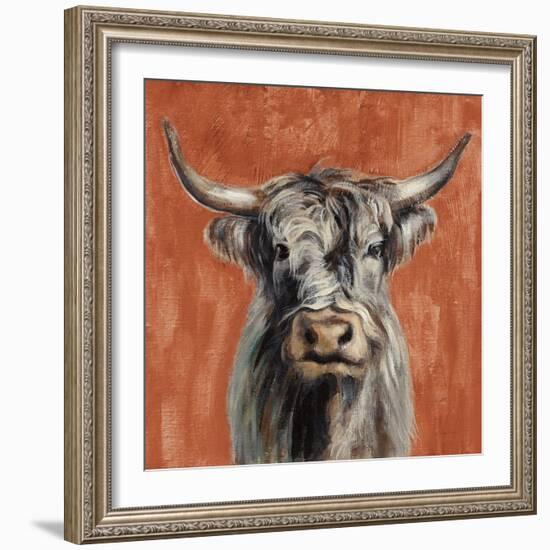 Highland Cow on Terracotta-Silvia Vassileva-Framed Art Print