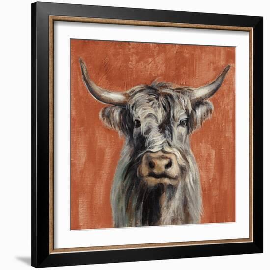 Highland Cow on Terracotta-Silvia Vassileva-Framed Art Print