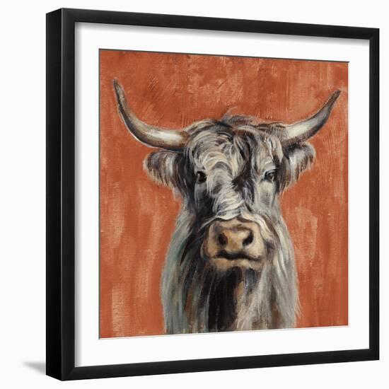 Highland Cow on Terracotta-Silvia Vassileva-Framed Art Print