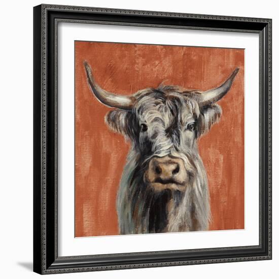 Highland Cow on Terracotta-Silvia Vassileva-Framed Art Print