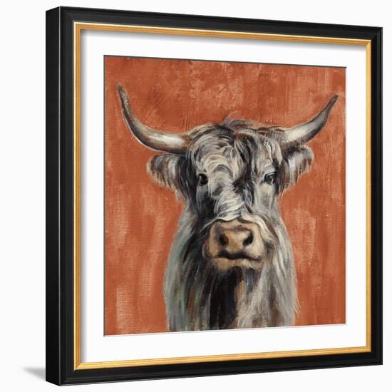 Highland Cow on Terracotta-Silvia Vassileva-Framed Art Print