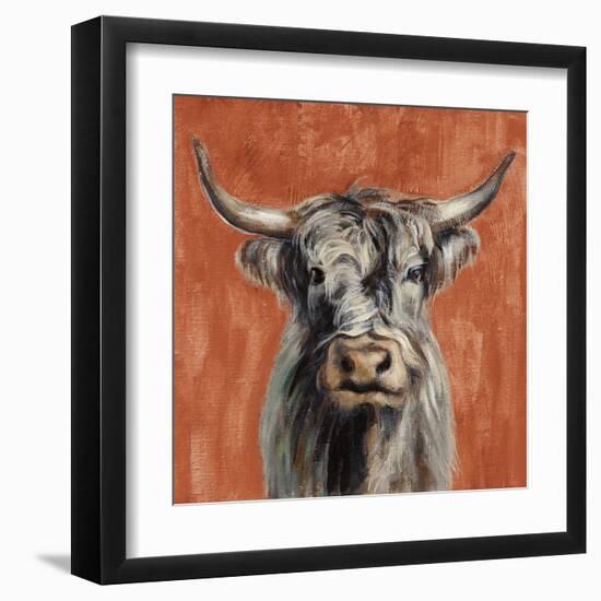 Highland Cow on Terracotta-Silvia Vassileva-Framed Art Print