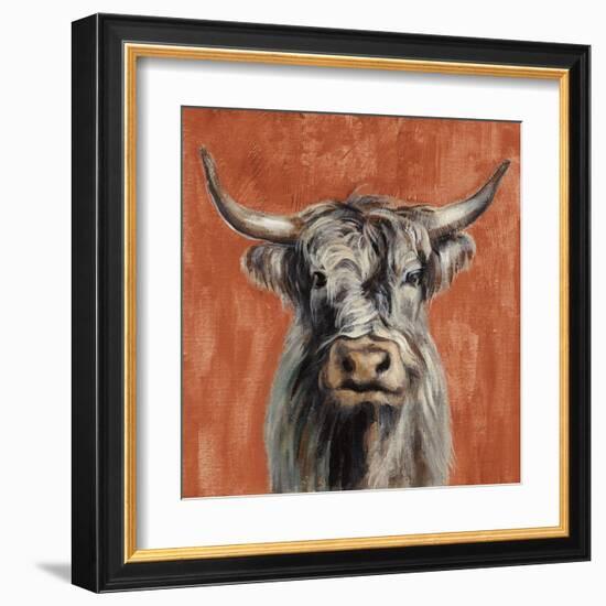 Highland Cow on Terracotta-Silvia Vassileva-Framed Art Print