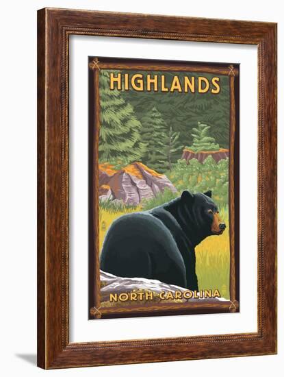 Highlands, North Carolina - Black Bear in Forest-Lantern Press-Framed Art Print