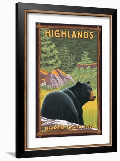 Highlands, North Carolina - Black Bear in Forest-Lantern Press-Framed Art Print