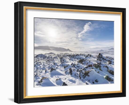 Highlands of Iceland Close to the Ring Road During Winter in Stormy and Sunny Weather Conditions-Martin Zwick-Framed Photographic Print