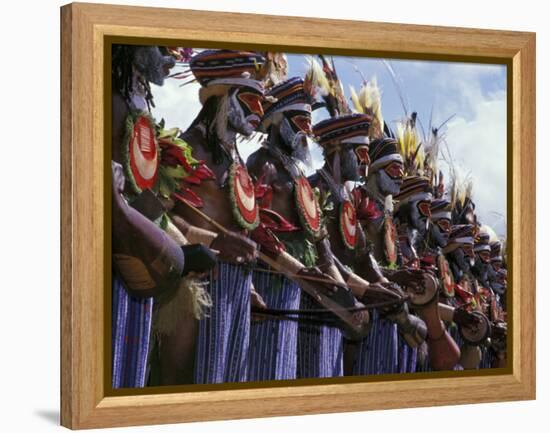 Highlands Warrior Marching Performance at Sing Sing Festival, Papua New Guinea-Keren Su-Framed Premier Image Canvas