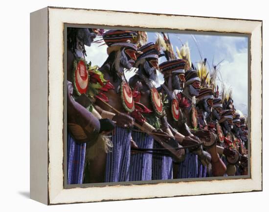 Highlands Warrior Marching Performance at Sing Sing Festival, Papua New Guinea-Keren Su-Framed Premier Image Canvas