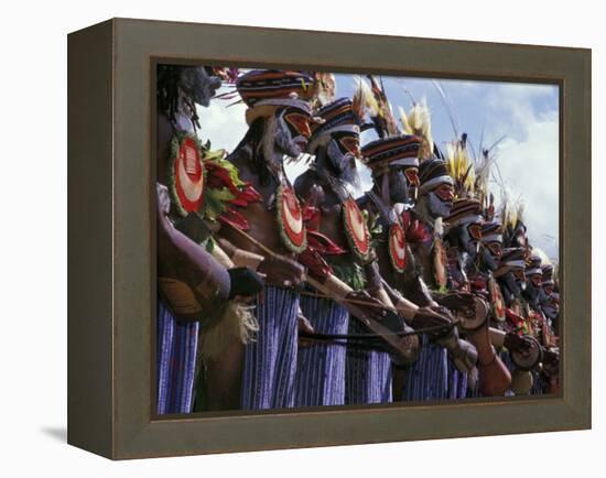 Highlands Warrior Marching Performance at Sing Sing Festival, Papua New Guinea-Keren Su-Framed Premier Image Canvas