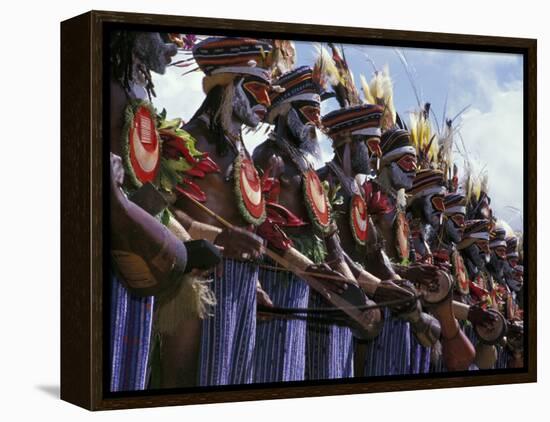 Highlands Warrior Marching Performance at Sing Sing Festival, Papua New Guinea-Keren Su-Framed Premier Image Canvas