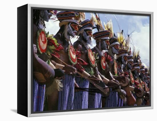 Highlands Warrior Marching Performance at Sing Sing Festival, Papua New Guinea-Keren Su-Framed Premier Image Canvas