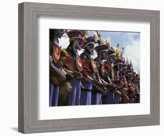 Highlands Warrior Marching Performance at Sing Sing Festival, Papua New Guinea-Keren Su-Framed Photographic Print