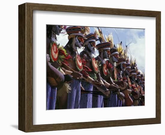 Highlands Warrior Marching Performance at Sing Sing Festival, Papua New Guinea-Keren Su-Framed Photographic Print