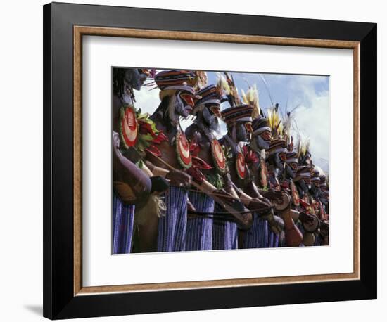 Highlands Warrior Marching Performance at Sing Sing Festival, Papua New Guinea-Keren Su-Framed Photographic Print