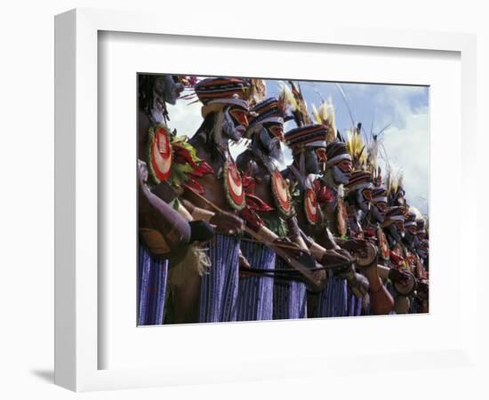 Highlands Warrior Marching Performance at Sing Sing Festival, Papua New Guinea-Keren Su-Framed Photographic Print