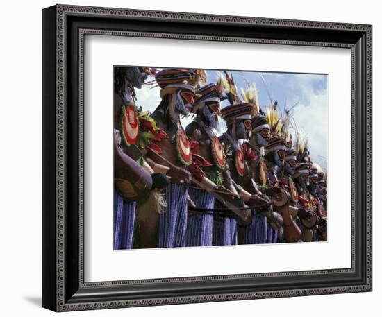 Highlands Warrior Marching Performance at Sing Sing Festival, Papua New Guinea-Keren Su-Framed Photographic Print