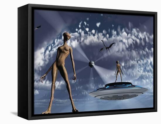 Highly Advanced Reptoid Beings Living Back in the Time of Dinosaurs-Stocktrek Images-Framed Premier Image Canvas